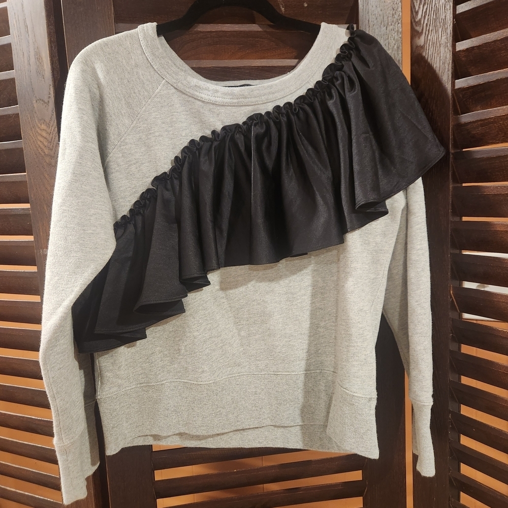 J. Crew Heather Gray Sweatshirt with Black Ruffle 2BB